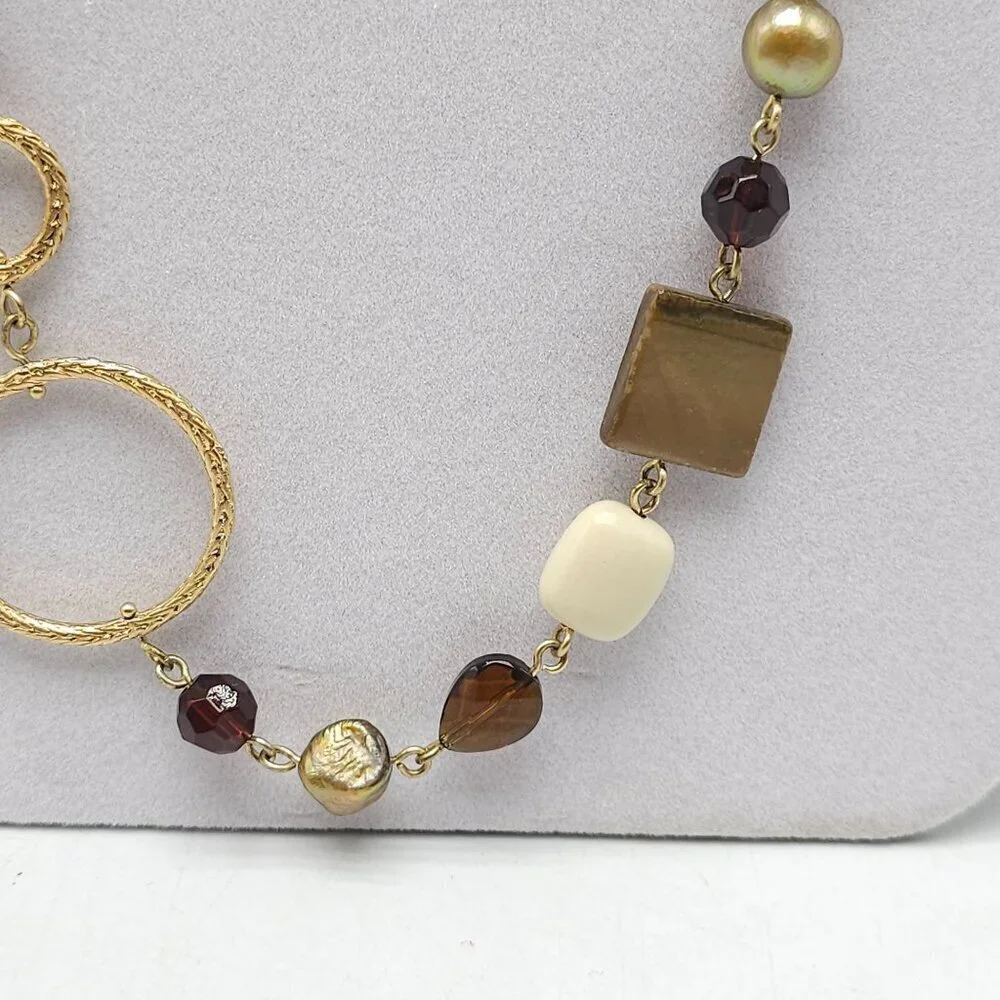 Gold Tone Ciprani Necklace Mixed Beads Geometric Shapes By Lia Sophia 37 Inches